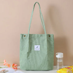 Corduroy Shoulder Bag Girl Canvas Tote Eco Grocery Reusable Foldable