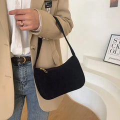 Corduroy Shoulder Bag Women Chain Handbag Winter Tote Thick Cotton Cloth