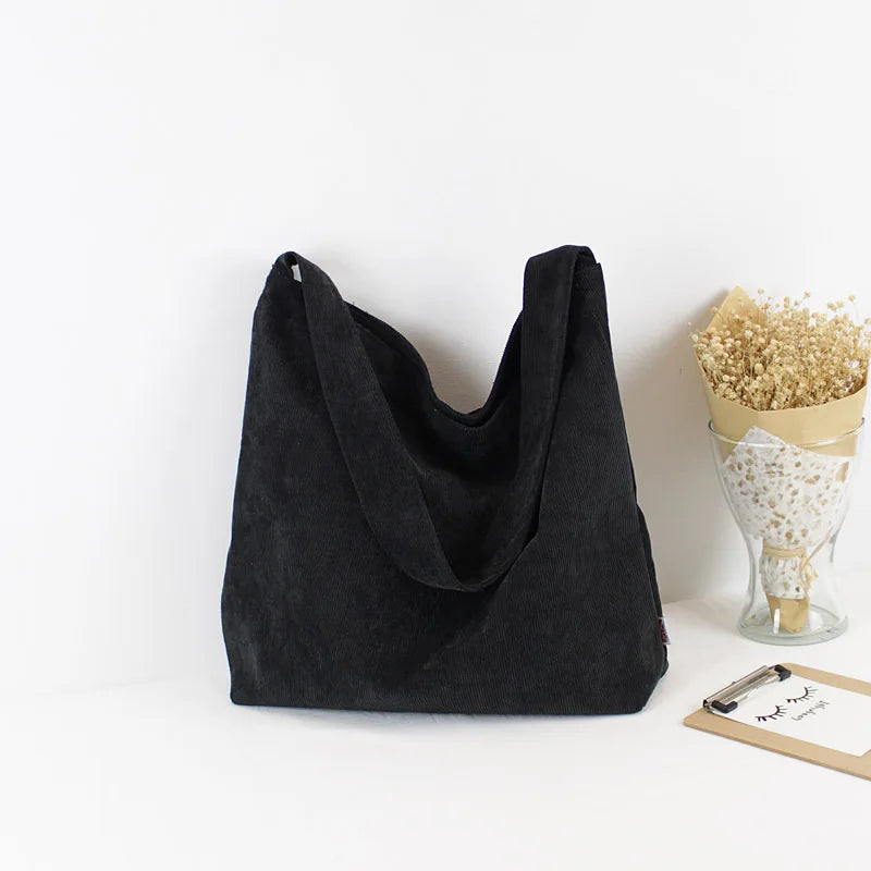 Women Corduroy Shoulder Bag Canvas Fabric Handbag Casual Tote Eco Shopping Bags