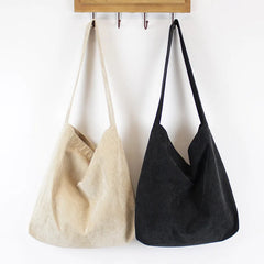 Women Corduroy Shoulder Bag Canvas Fabric Handbag Casual Tote Eco Shopping Bags