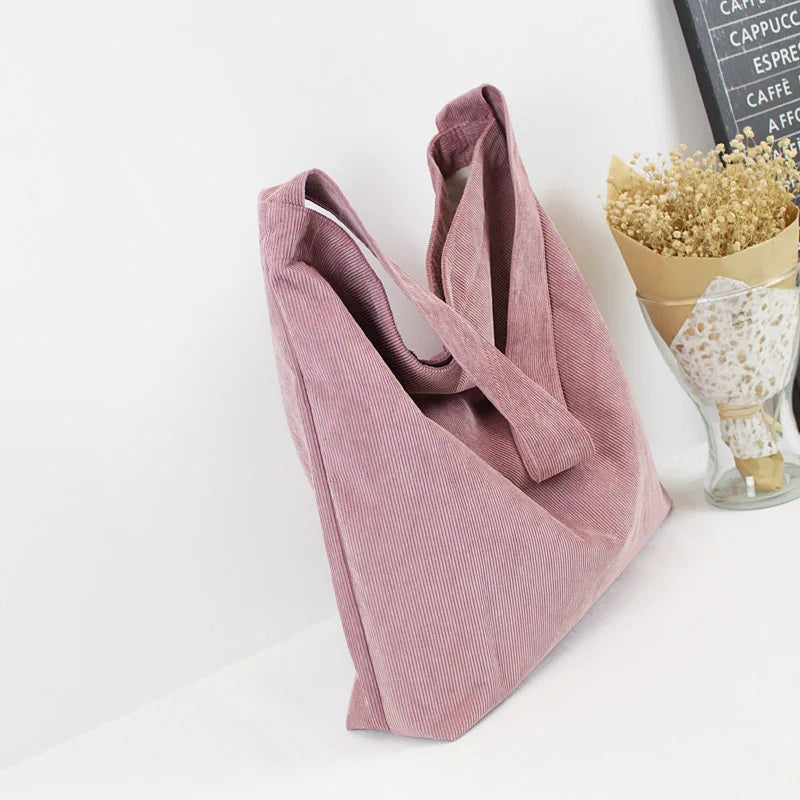 Women Corduroy Shoulder Bag Canvas Fabric Handbag Casual Tote Eco Shopping Bags