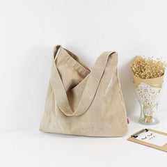 Women Corduroy Shoulder Bag Canvas Fabric Handbag Casual Tote Eco Shopping Bags