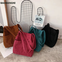 Women Corduroy Shoulder Bag Large Capacity Canvas Shopper Messenger Bags