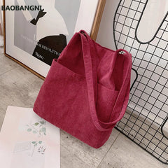 Women Corduroy Shoulder Bag Large Capacity Canvas Shopper Messenger Bags