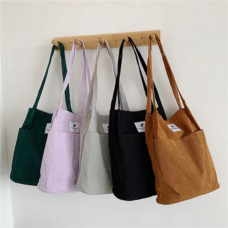 Women Corduroy Shoulder Bags Shopping Bag Tote Crossbody Purses
