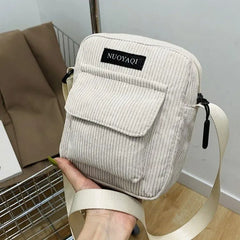 Striped Fabric Shoulder Bag Casual Zip Tote Canvas Crossbody Bag