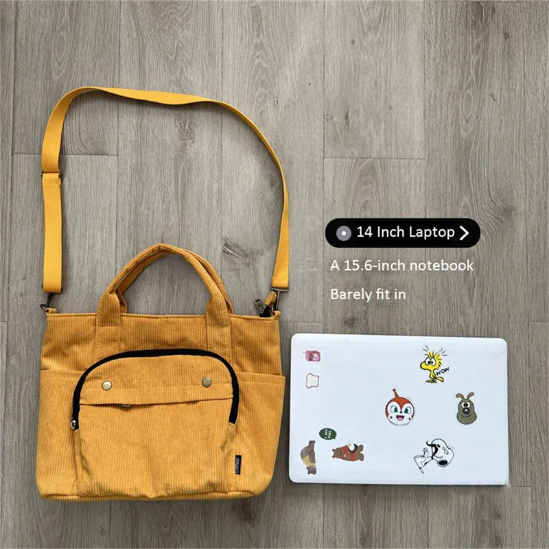 Corduroy Crossbody Bag Casual Tote Zip Canvas Shoulder Women