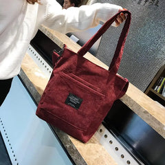 Women Corduroy Shoulder Bags Casual Zip Tote Canvas Crossbody Bag