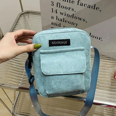 Striped Fabric Shoulder Bag Casual Zip Tote Canvas Crossbody Bag