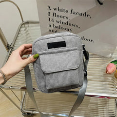 Women Corduroy Shoulder Bags Striped Fabric Handbags Casual Zip Tote Crossbody