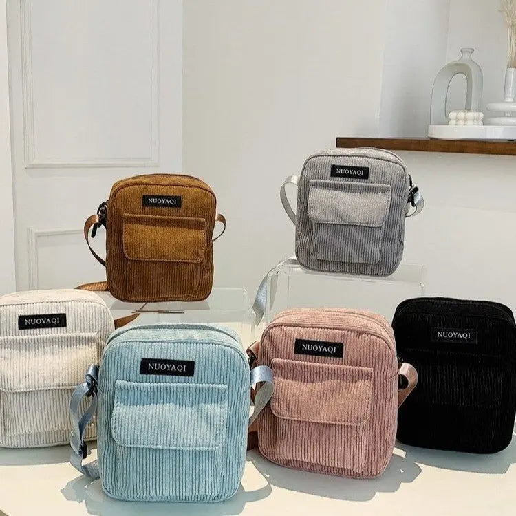 Striped Fabric Shoulder Bag Casual Zip Tote Canvas Crossbody Bag