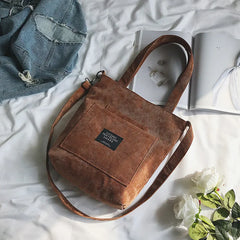 Women Corduroy Shoulder Bags Striped Cloth Handbags Casual Tote Crossbody Bag