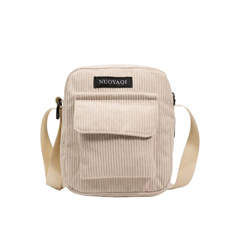Striped Fabric Shoulder Bag Casual Zip Tote Canvas Crossbody Bag