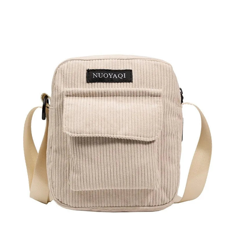 Striped Fabric Shoulder Bag Casual Zip Tote Canvas Crossbody Bag