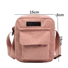 Women Corduroy Shoulder Bags Striped Fabric Handbags Casual Zip Tote Crossbody