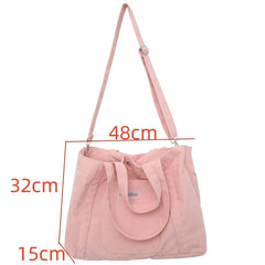 Women Corduroy Shoulder Bags Striped Fabric Handbags Zip Tote Canvas Crossbody B