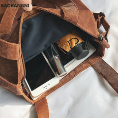 Women Corduroy Shoulder Bag Striped Handbag Zip Tote Canvas Crossbody