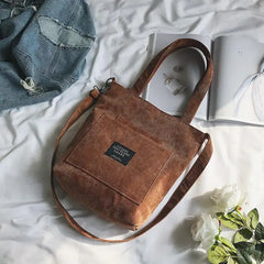 Women Corduroy Shoulder Bags Casual Zip Tote Canvas Crossbody Bag