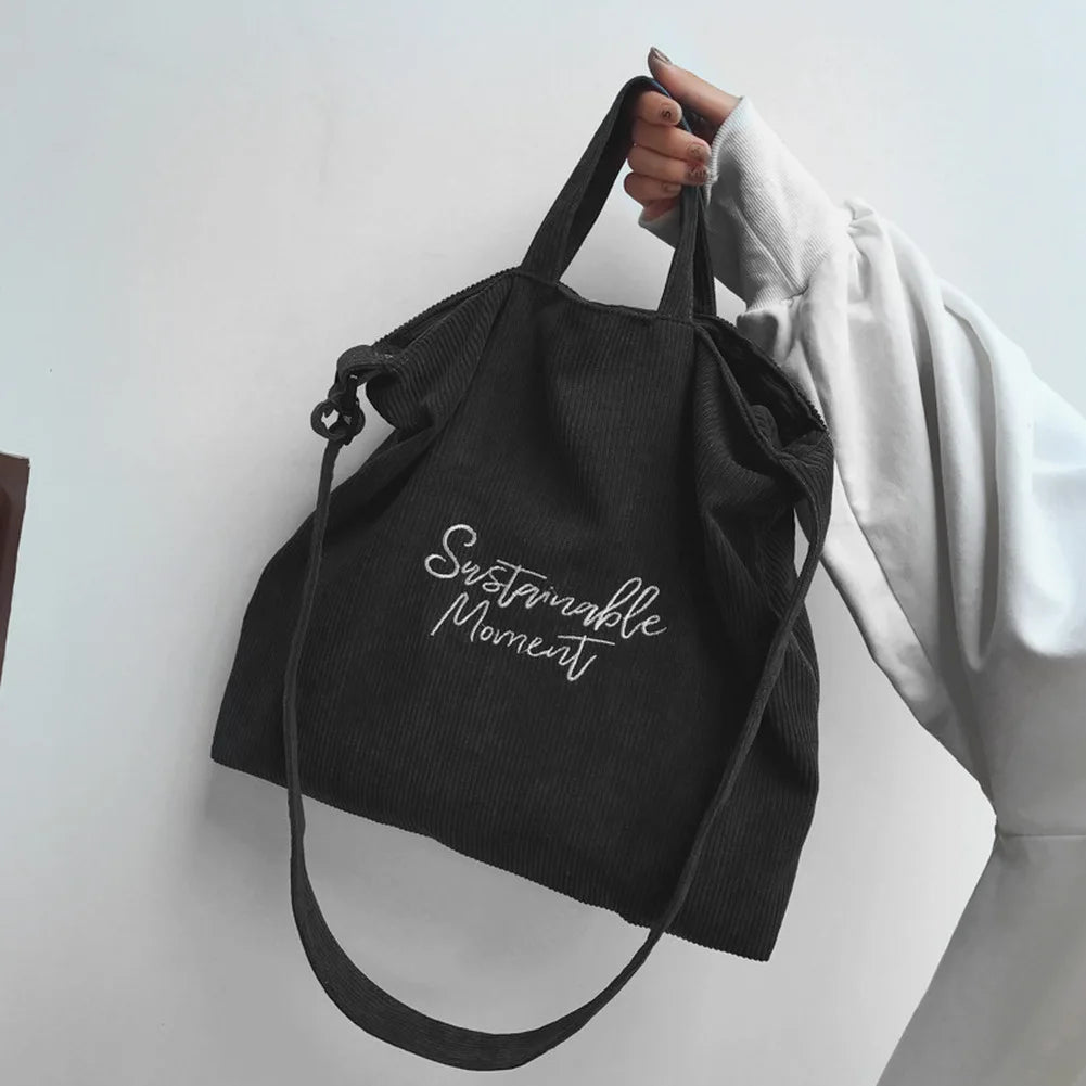 Women Corduroy Shoulder & Crossbody Bags Large Capacity Zipper Totes