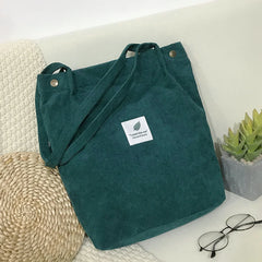 Women Corduroy Shoulder Shopping Bags Reusable Tote Handbags Eco Organizer