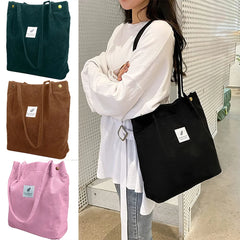 Women Corduroy Shoulder Shopping Bags Reusable Tote Handbags Eco Organizer