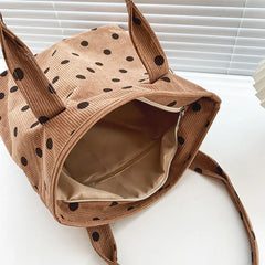 Women Corduroy Shoulder Shopping Dot Handbag Female Travel Bag Purses