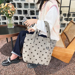 Women Corduroy Shoulder Shopping Dot Handbag Female Travel Bag Purses