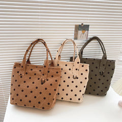 Women Corduroy Shoulder Shopping Dot Handbag Female Travel Bag Purses