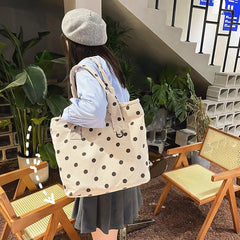 Women Corduroy Shoulder Shopping Dot Handbag Female Travel Bag Purses
