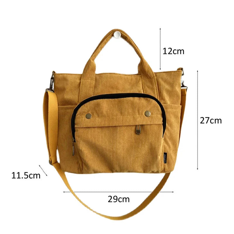 Corduroy Shoulder Tote Casual Handbag Canvas Messenger Bag
