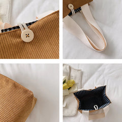 Corduroy Small Tote Casual Shoulder Bag Daily Handbag Lady Shopping Purse