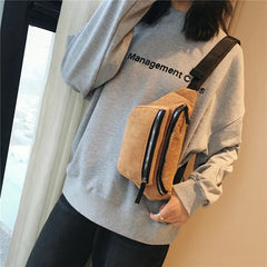 Women Corduroy Waist Bag Ladies Canvas Fanny Pack Brown Money Phone Chest