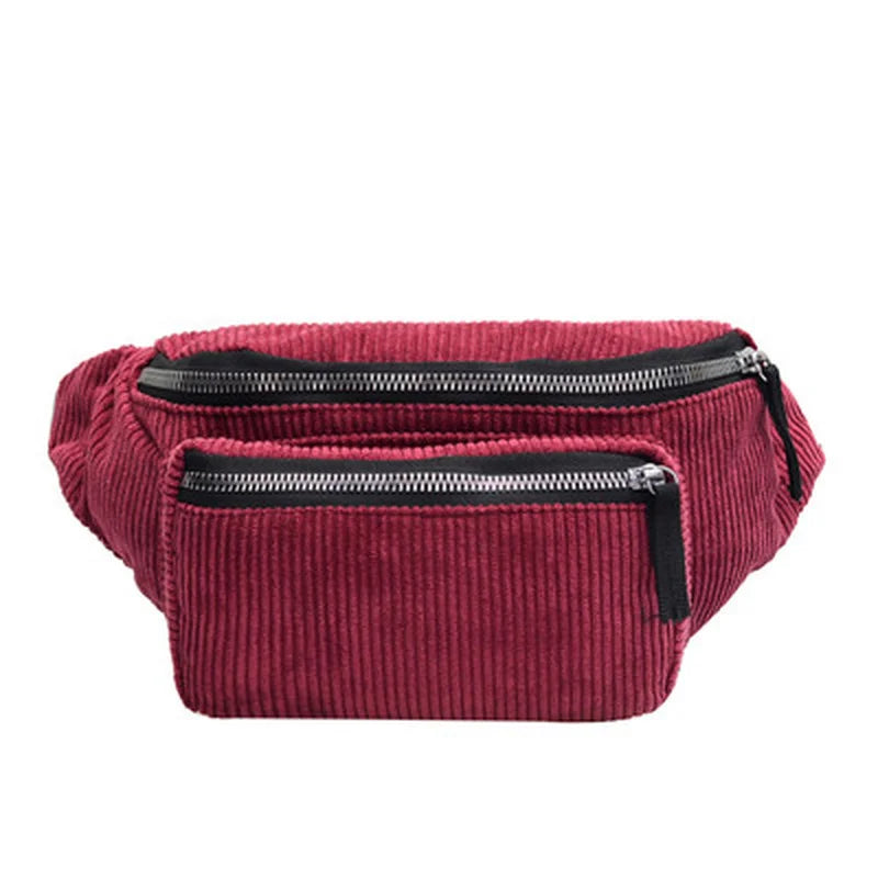 Women Corduroy Waist Bag Ladies Canvas Fanny Pack Brown Money Phone Chest