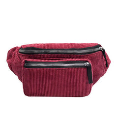 Women Corduroy Waist Bag Ladies Canvas Fanny Pack Brown Money Phone Chest