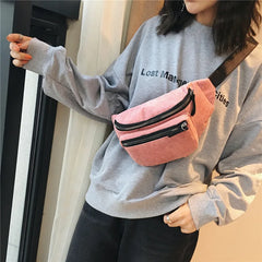 Women Corduroy Waist Bag Ladies Canvas Fanny Pack Brown Money Phone Chest