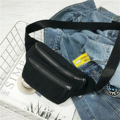 Women Corduroy Waist Bag Ladies Canvas Fanny Pack Brown Money Phone Chest