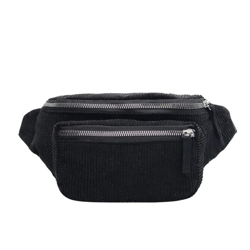 Women Corduroy Waist Bag Ladies Canvas Fanny Pack Brown Money Phone Chest Banana