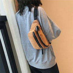 Women Corduroy Waist Bag Ladies Canvas Fanny Pack Brown Money Phone Chest
