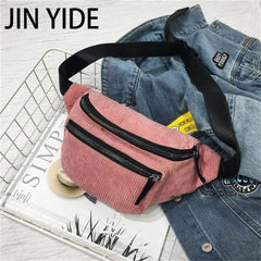 Women Corduroy Waist Bag Ladies Canvas Fanny Pack Brown Money Phone Chest Banana