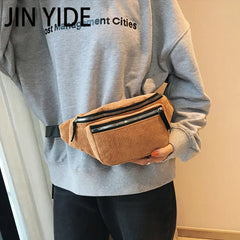 Women Corduroy Waist Bag Ladies Canvas Fanny Pack Brown Money Phone Chest Banana
