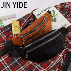 Women Corduroy Waist Bag Ladies Fanny Pack Money Phone Chest Banana Bag