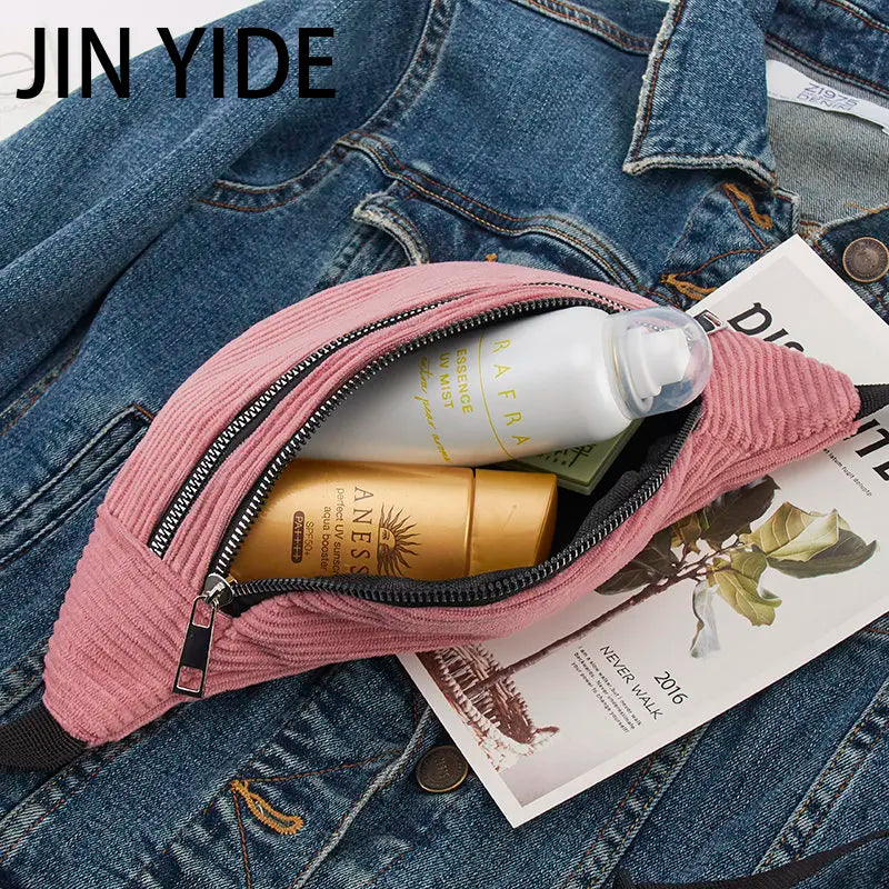 Women Corduroy Waist Bag Ladies Fanny Pack Money Phone Chest Banana Bag