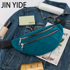 Women Corduroy Waist Bag Ladies Fanny Pack Money Phone Chest Banana Bag