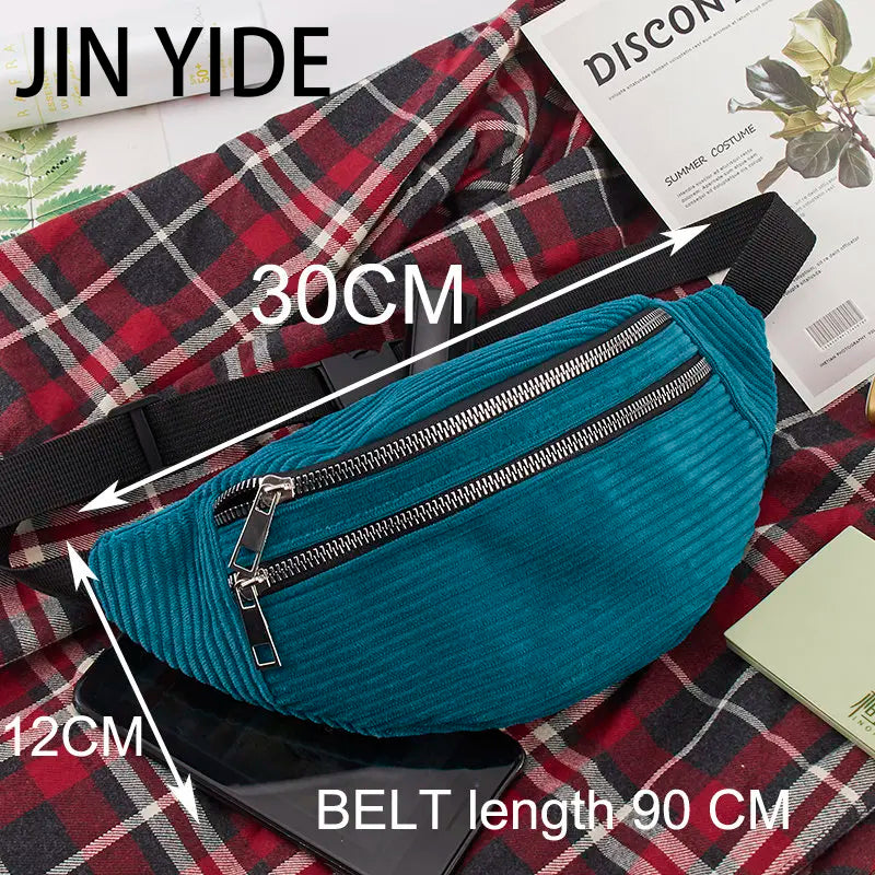Women Corduroy Waist Bag Ladies Fanny Pack Money Phone Chest Banana Bag