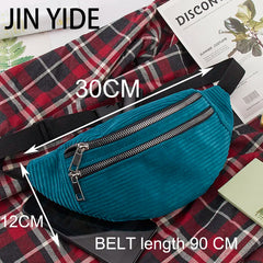 Women Corduroy Waist Bag Ladies Fanny Pack Money Phone Chest Banana Bag