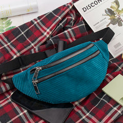 Women Corduroy Waist Bag Ladies Fanny Pack Money Phone Chest Banana Bag