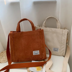Corduroy Zipper Shoulder Bag Small Cotton Canvas Handbag