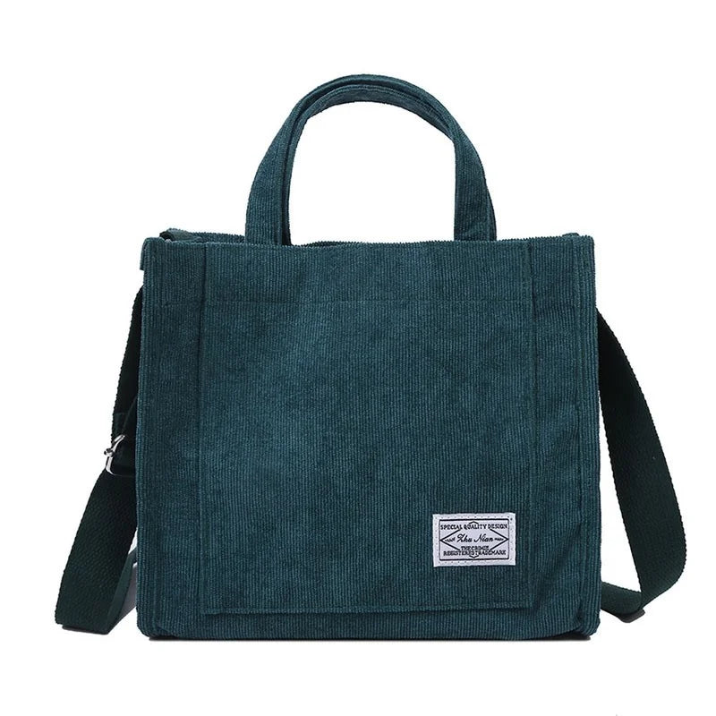 Corduroy Zipper Shoulder Bag Small Handbag Casual Tote Female Crossbody Bag