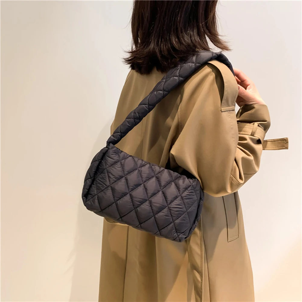 Women Cotton Padded Bags Embroidery Thread Ladies Handbags Autumn Winter Quilted