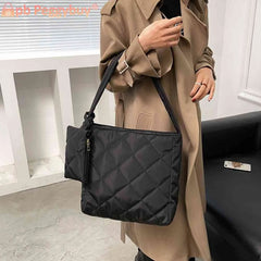 Women Cotton Padded Shoulder Bag Underarm Clutch